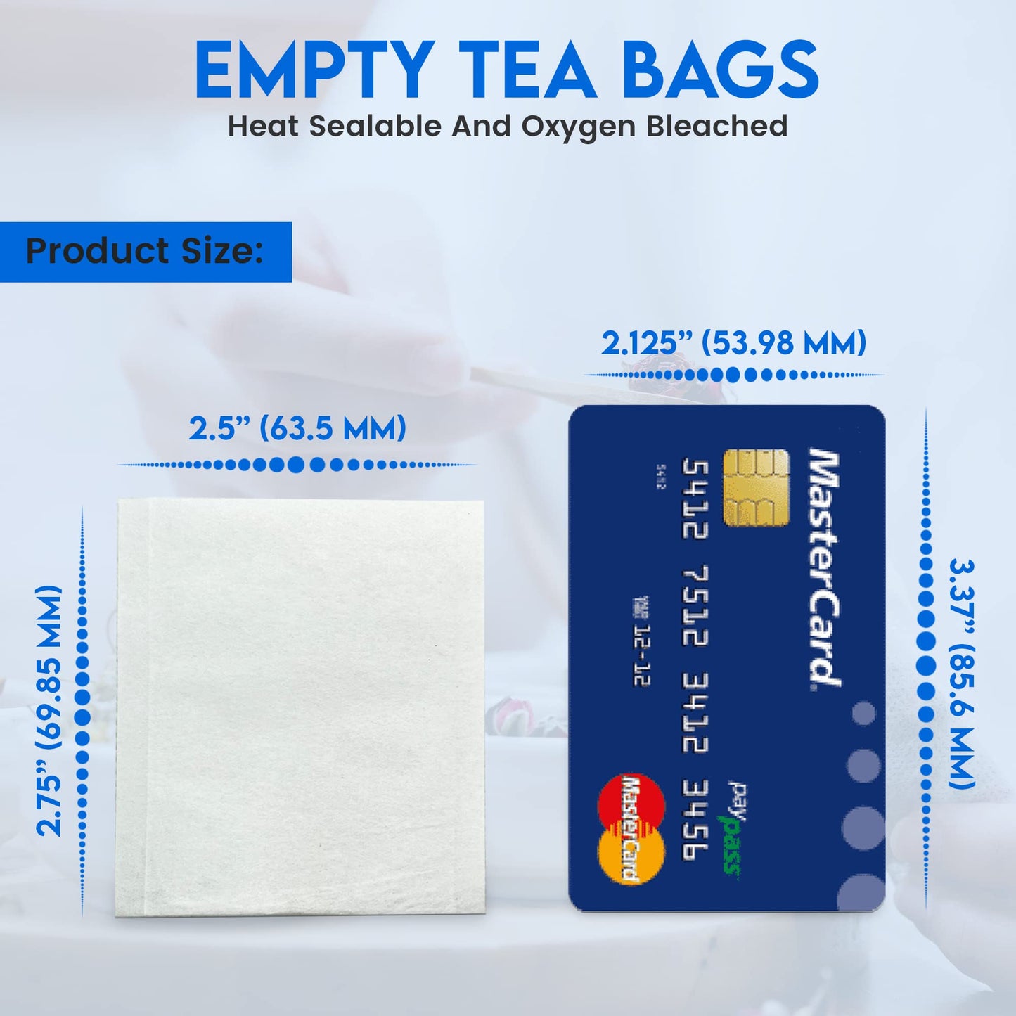 100 Empty Tea Bags 2.5” x 2.75” White Compostable, These Heat Sealable Tea Infuser for Loose Tea Herbs are Organic Disposable Tea Strainer Bags made of Wood (pulp) Fibers