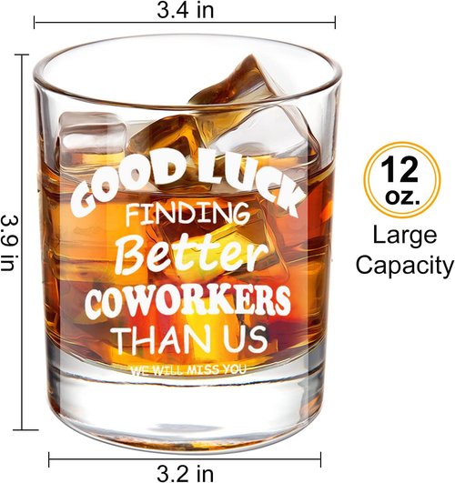 LIGHTEN LIFE Good Luck Finding Better Coworkers Than Us Whiskey Glass 12 oz,Novelty Coworker Leaving Gift in Valued Wooden Box,Farewell Gift for Coworker Boss Colleague Friend Men