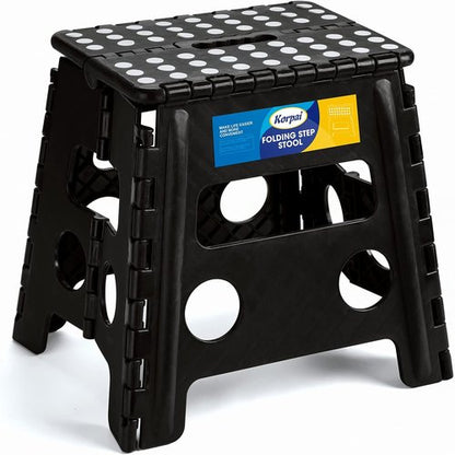 Korpai Folding Step Stool - 13-Inch Non-Slip Stool for Adults & Kids | Collapsible Design, Black