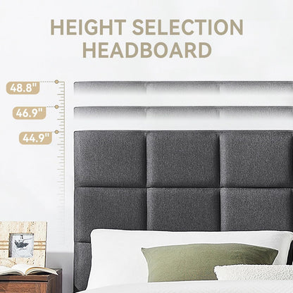 Susalt Full Size Platform Bed Frame - Upholstered Headboard, Linen Fabric, 800LBS Support, Grey
