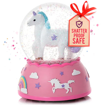 Shatterproof Unicorn Snow Globe for Girls - Handpainted with Musical Melody - Plastic Snow Globes for Kids - Unbreakable Snow Globe - Child Safe