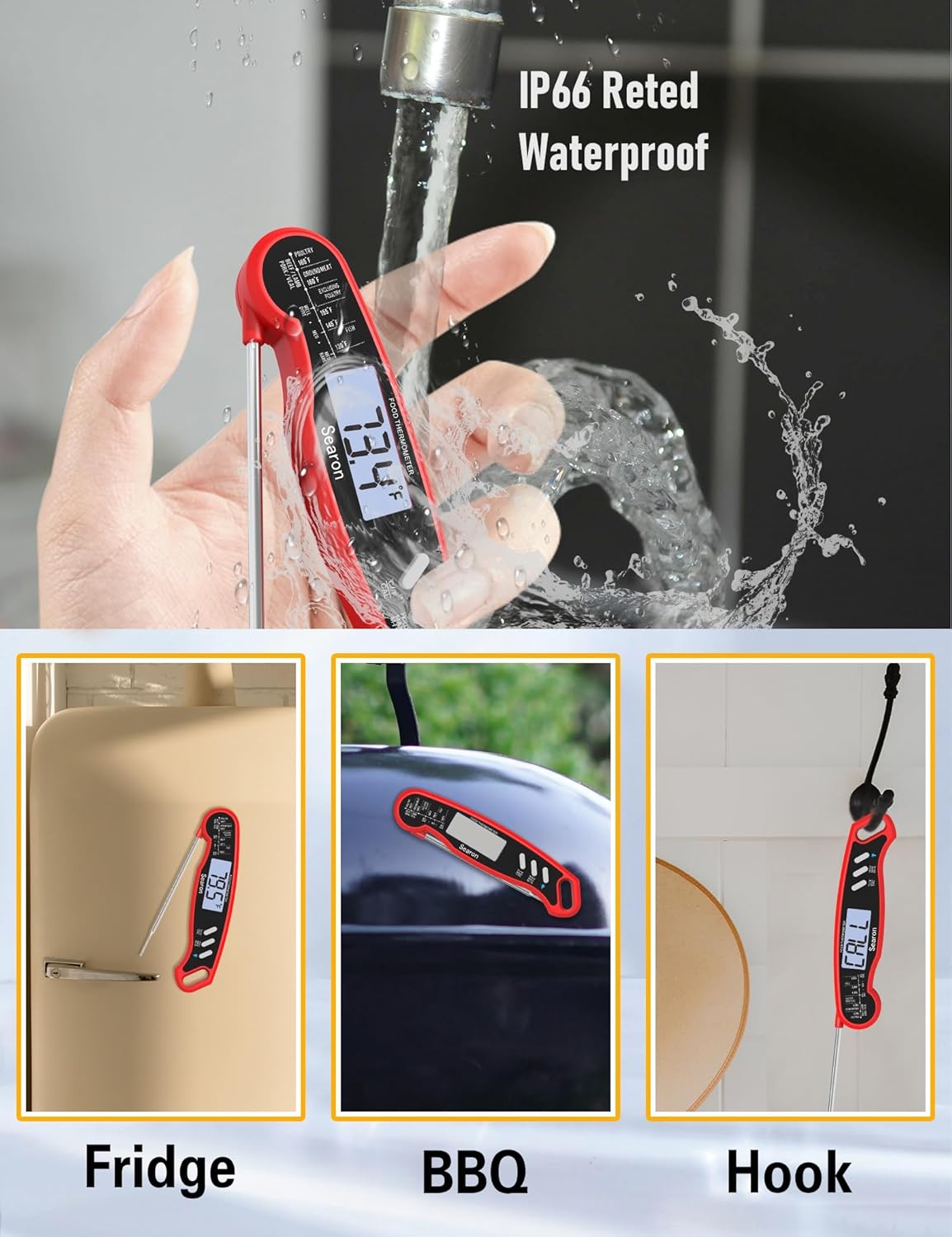 Searon Digital Meat Thermometer - Instant Read, Waterproof & Backlit | Perfect for BBQ, Grilling & Baking