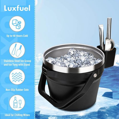 7.5L Insulated Ice Bucket with Lid, Scoop & Tongs, Large Stainless Steel Double-Wall Beverage Cooler, Holds 6 Beer Bottles or 3 Wine Bottles, Great for Parties, BBQ, Bar, Outdoor Events/256oz