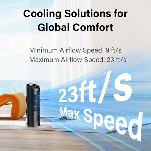 JRD 13'' Tower Fan for Bedroom, Quiet Cooling Fan Bladeless Desk Fan with Remote, 80° Oscillating, 3 Speed, 4 Mode, 12h Timer, Digital Touch Screen, Portable Table Fan for Home Desktop Office