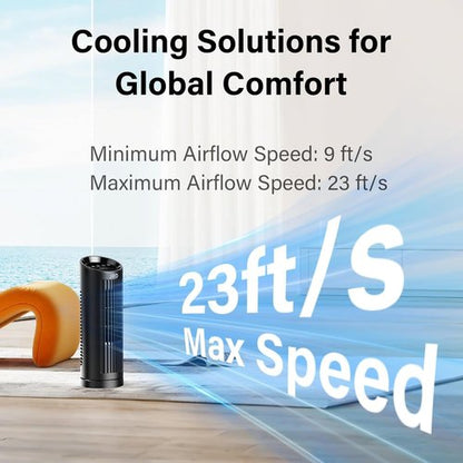 JRD 13'' Tower Fan for Bedroom, Quiet Cooling Fan Bladeless Desk Fan with Remote, 80° Oscillating, 3 Speed, 4 Mode, 12h Timer, Digital Touch Screen, Portable Table Fan for Home Desktop Office