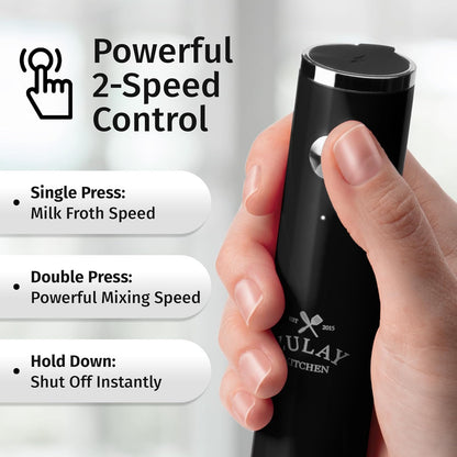 Zulay Kitchen Rechargeable Milk Frother Handheld Lux - Powerful 2-Speed Motor, Waterproof, 2000mAh Battery - Drink Mixer for Latte, Cappuccino, Matcha & Protein Powder - Obsidian Black