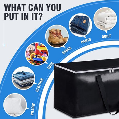 BlissTotes Collapsible Moving Bags - Heavy Duty Zippered Totes for Space-Saving Storage (93L, 6-Pack, Black)