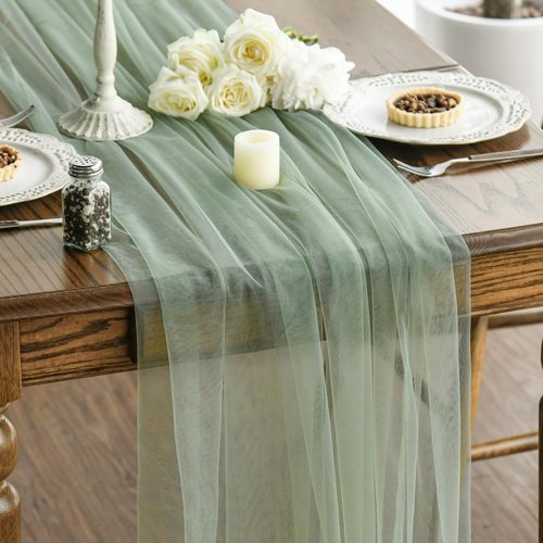 Artoid Mode Sage Green Gauze Table Runner - 120 Inch Sheer Decor for Weddings & Parties