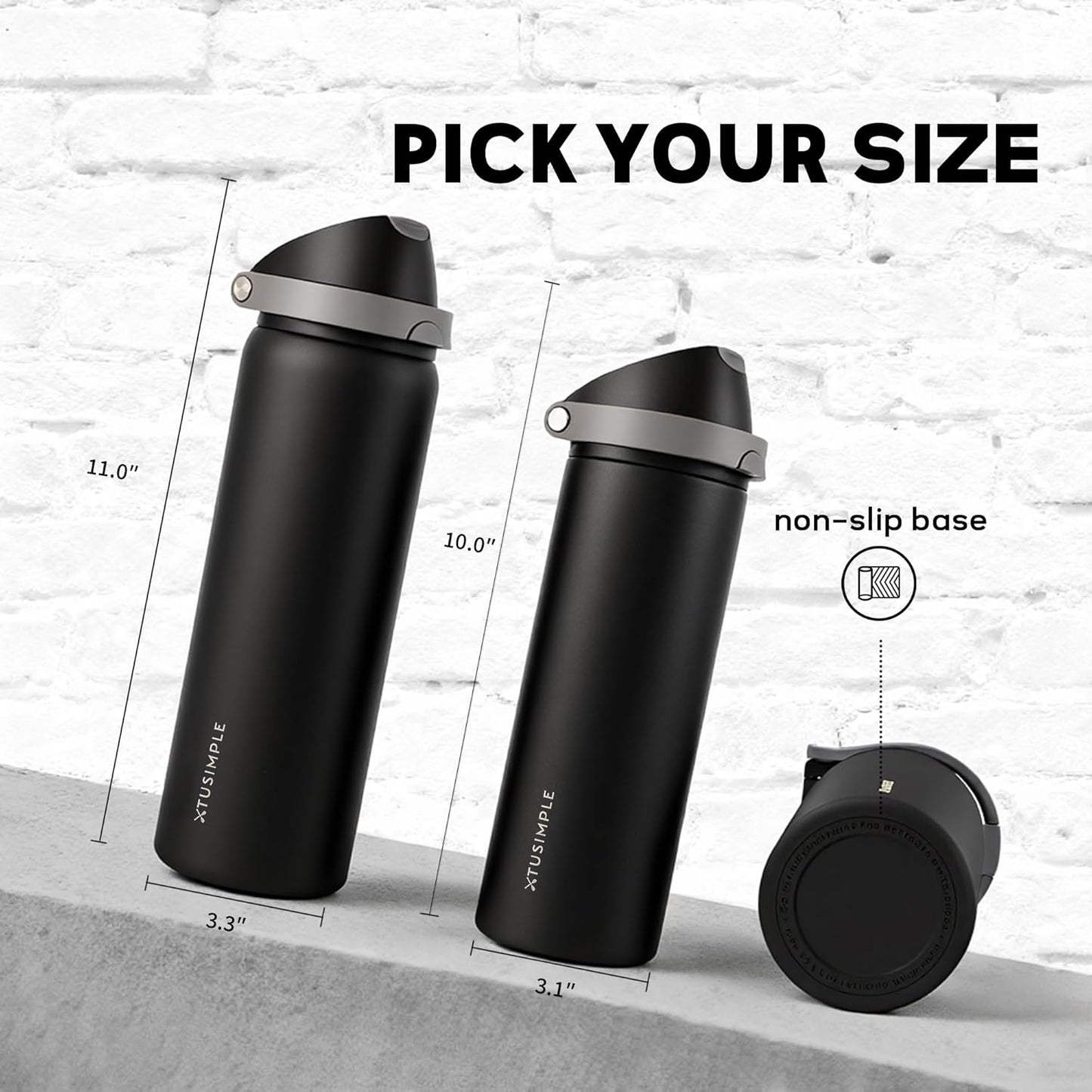 Skiennix 32 oz Insulated Water Bottle - 2-in-1 Quick Flip Straw & Push Button Lid | Leakproof, Black