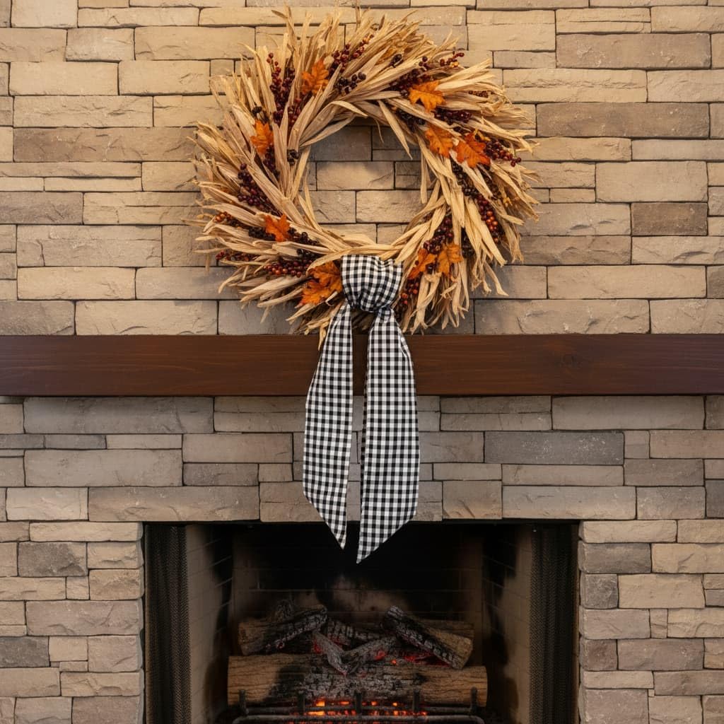 Regine Switzerland Wreath Sash - Elegant Black White Checkered Plaid Bow for Year-Round Home Decor (5.12" x 54.33")