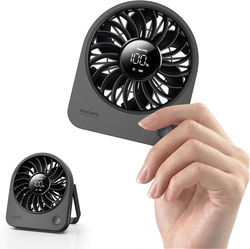 Aecooly Mini Portable Desk Fan - Quiet 4-Speed USB Fan with 180° Adjustable Angle | Rechargeable, Black