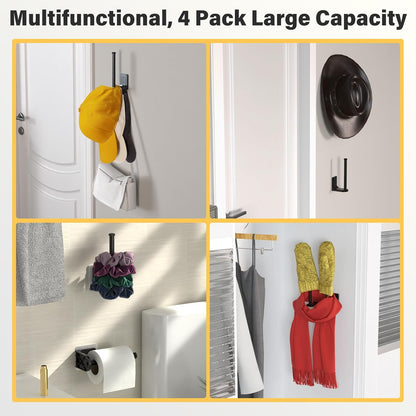 Skiennix Adhesive Hat Hooks - 4 Pack Wall Rack for Baseball Cap Storage | Black Hat Hanger Holder