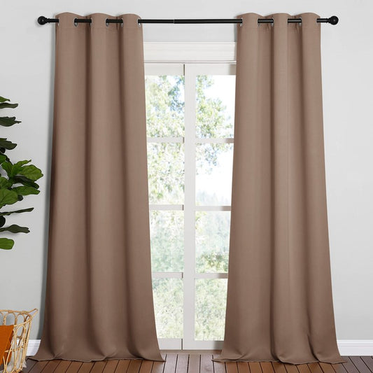 NICETOWN Light Reducing Grommet Curtains - Tripe Woven Textured Soft Curtain Panels for Living Room Window Treatment Drapes (2 Panels, W42 x L95, Cappuccino)