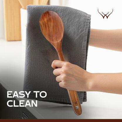 Premium Teak Wooden Spoon - Large Cooking Utensil with 12" Long Handle | Ideal Kitchen Gift Set