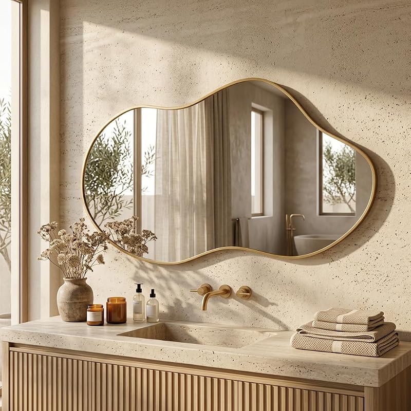 26" x 48" Irregular Wall Mirror – Black & Gold Oval-Edge Framed