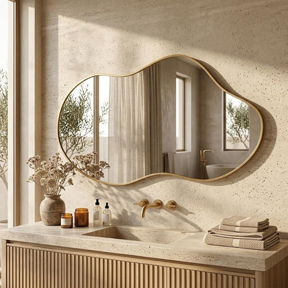 26" x 48" Irregular Wall Mirror – Black & Gold Oval-Edge Framed