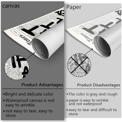 Drimiler Retro Black And White Newspaper Poster - Positive Affirming Canvas Wall Art 12x18in Unframed