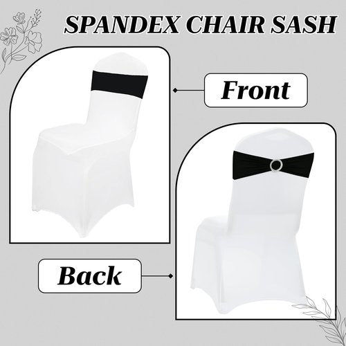 MDS Premium Stretch Chair Sashes - Pack of 25 Universal Black Bow Covers for Weddings & Events