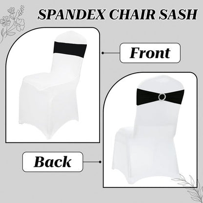 MDS Premium Stretch Chair Sashes - Pack of 25 Universal Black Bow Covers for Weddings & Events