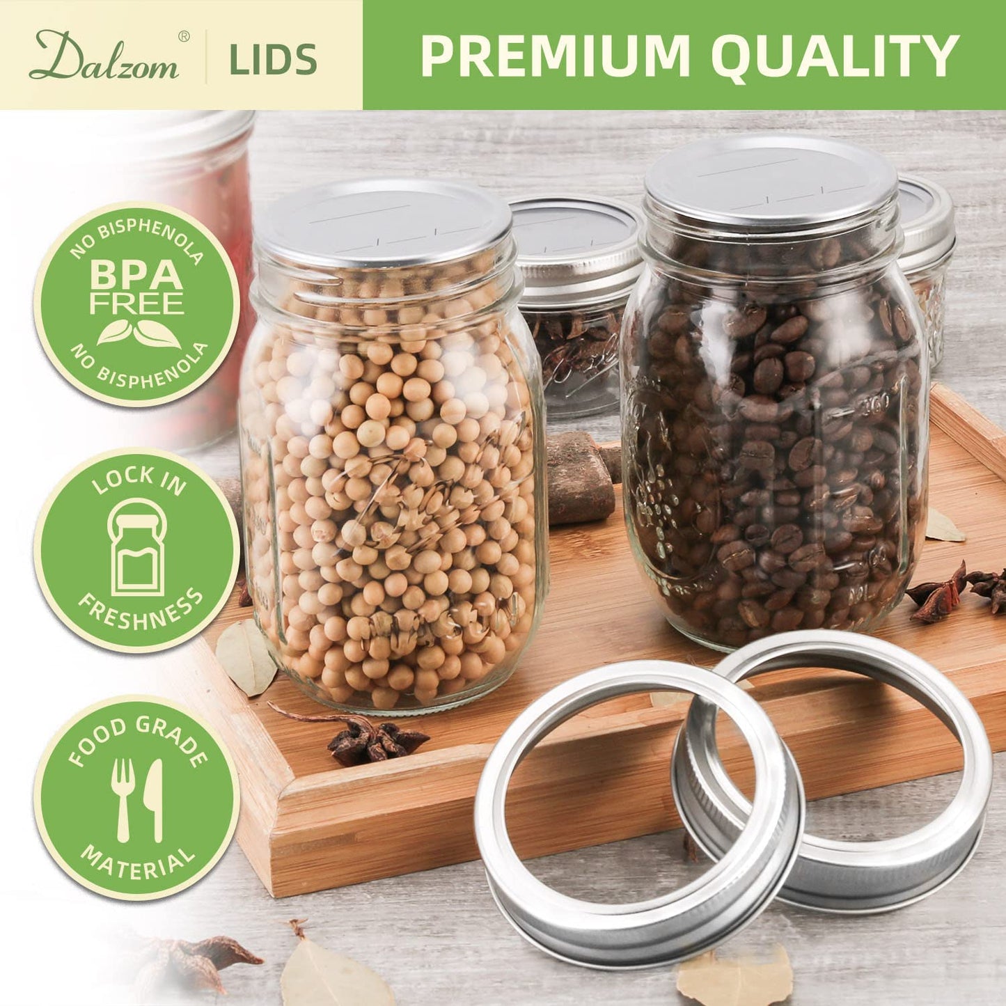 Dalzom® 144Pcs Canning Lids with Rings Regular Mouth, Premium Mason Jar Lids with Rings for Regular Mouth Ball, Kerr Jars - Food Grade Material, 100% Fit & Airtight for Regular Mouth Mason Jars