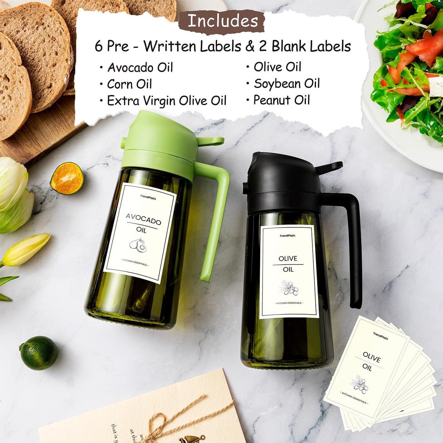 TrendPlain - Olive Oil Dispenser Bottle | 16oz Kitchen Gadget for Cooking & Air Fryer - Black