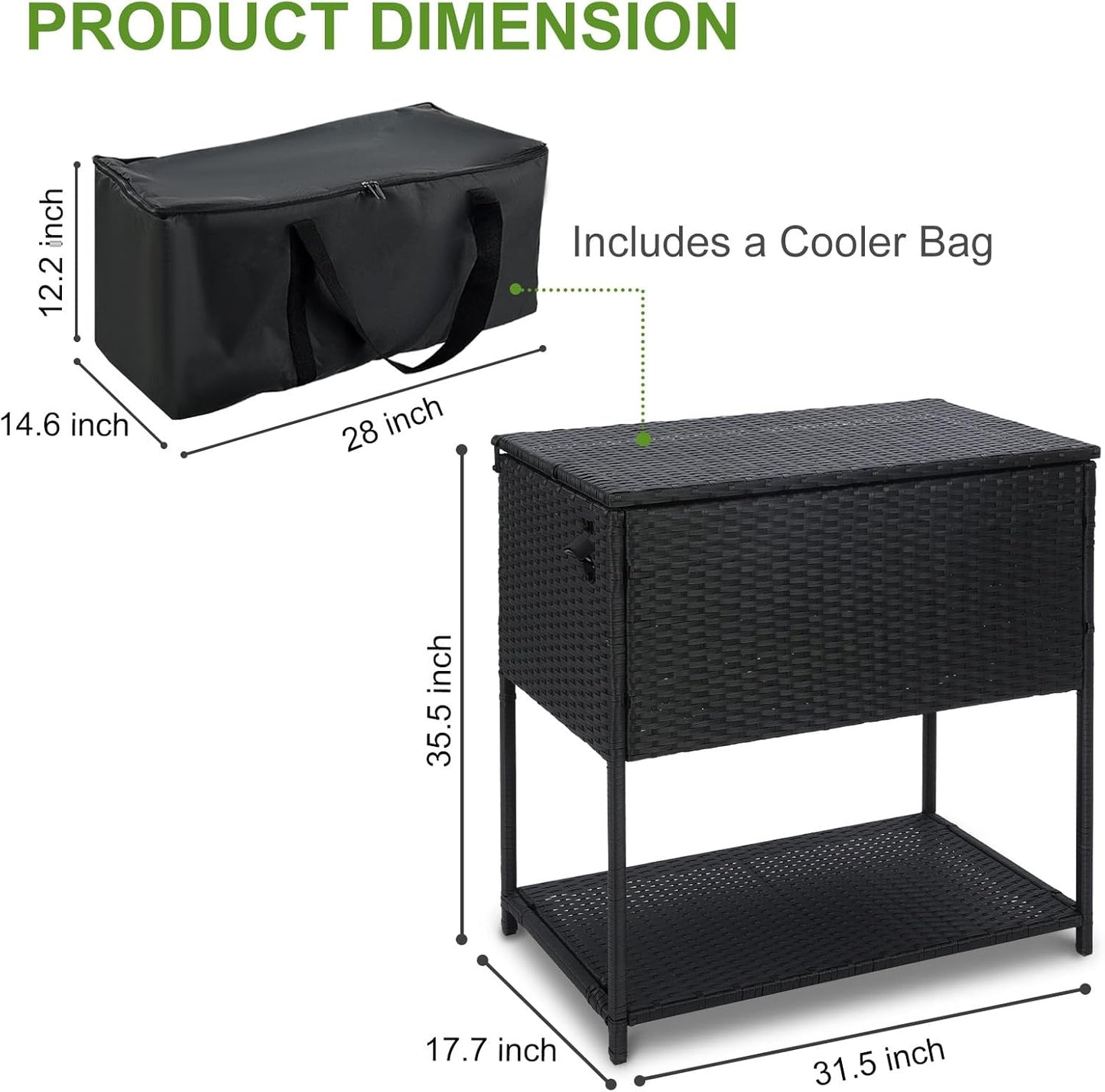 Skiennix 80 Quart Ice Chest Cooler Cart - Outdoor Beverage Stand with Bottle Opener for Parties & Poolside