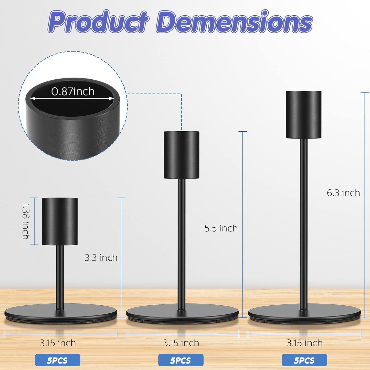 Sieral Candle Holders - Modern Decorative Metal Taper Candlesticks Set | 15 Matte Black Holders for Weddings & Home Decor