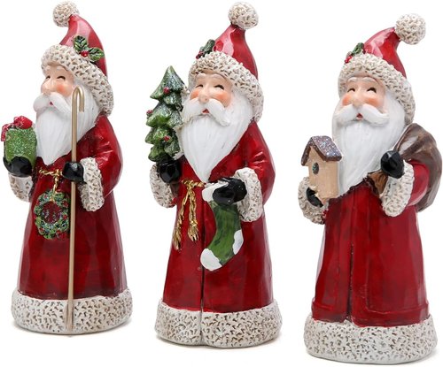 Hodao Santa Claus Decorative Figurine - Handcrafted Holiday Decor - Perfect for Christmas & Thanksgiving | 3 PCS, Red