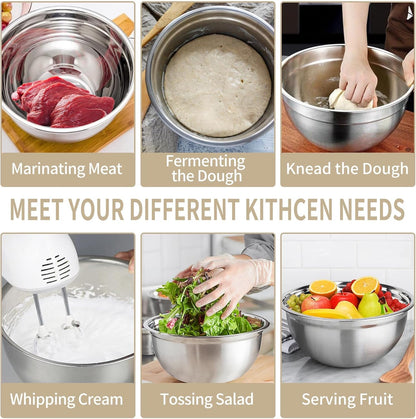 WEPSEN Mixing Bowls Set - 25PCS Khaki Stainless Steel Bowls With Lids | Large 7QT to 1.5QT Sizes for Cooking & Serving