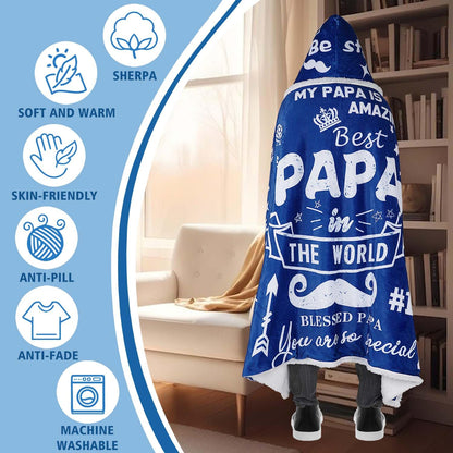 Papa Gifts Sherpa Wearable Blanket Hoodie,Father's Day Gifts,Christmas Birthday Gifts for Papa,Papa Birthday Gifts from Grandkids,Papa Double Blanket from Grandkid,Papa Gift from Grandkid,70.8X47.3
