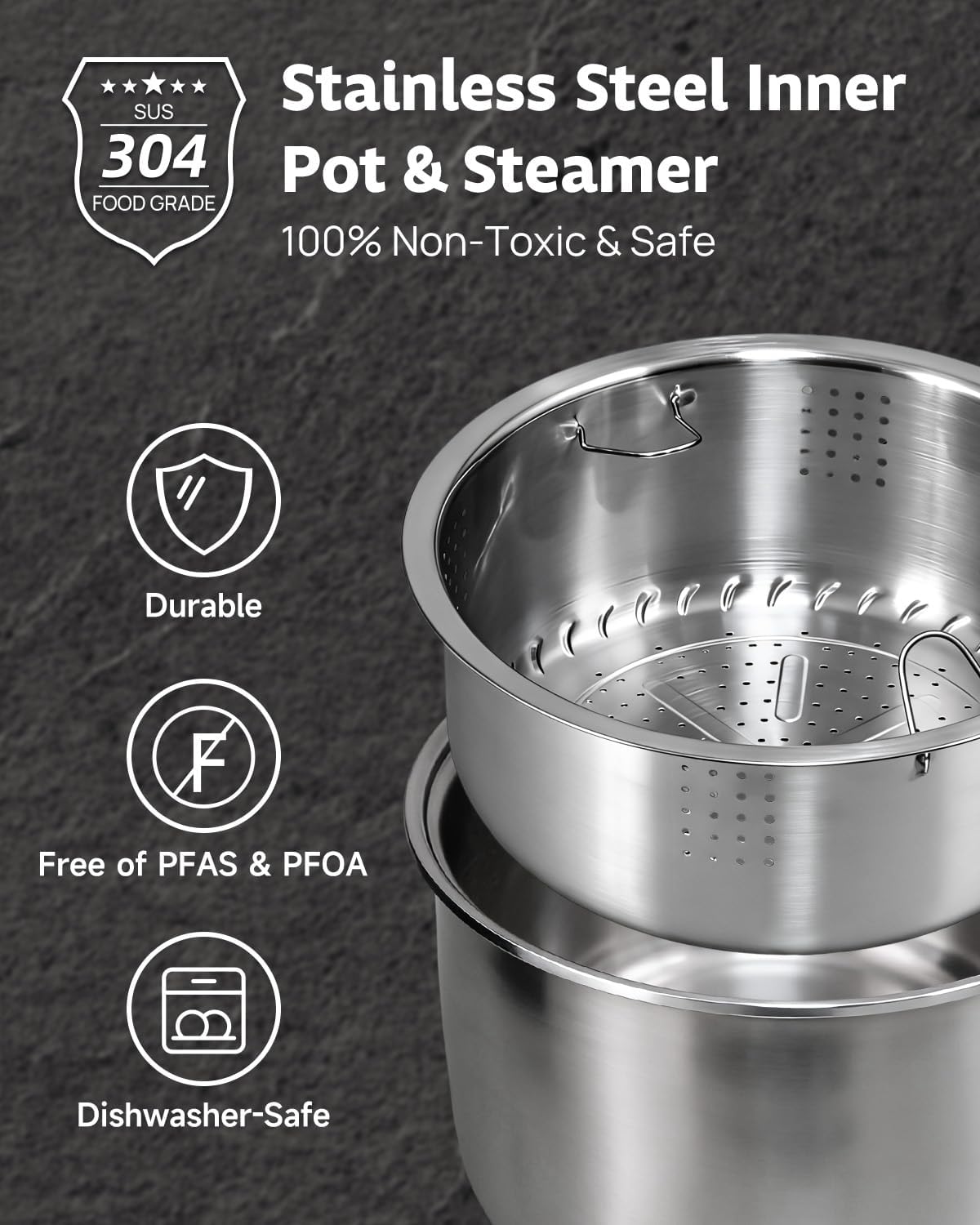 YOKEKON Rice Cooker - 8-Cup Stainless Steel Inner Pot | PFAS-Free, Dishwasher Safe, Auto Keep Warm, Black