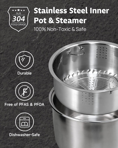 YOKEKON Rice Cooker - 8-Cup Stainless Steel Inner Pot | PFAS-Free, Dishwasher Safe, Auto Keep Warm, Black