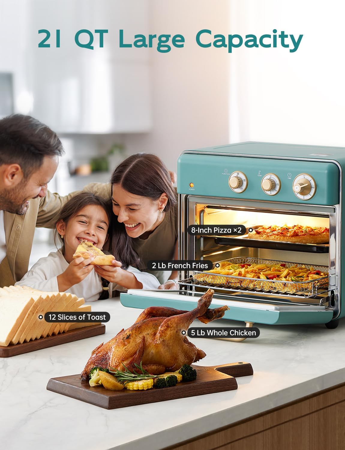 Neretva Toaster Oven & Air Fryer - 6-in-1 Compact 21 QT Stainless Steel Combo | 1500W Rapid Heat