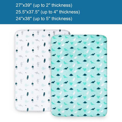 Pack and Play Sheets Fitted, Mini Crib Sheets 2 Pack, Playard Sheets Compatible with Graco Pack n Play, Ultra Soft Breathable Material, Dinosaurs