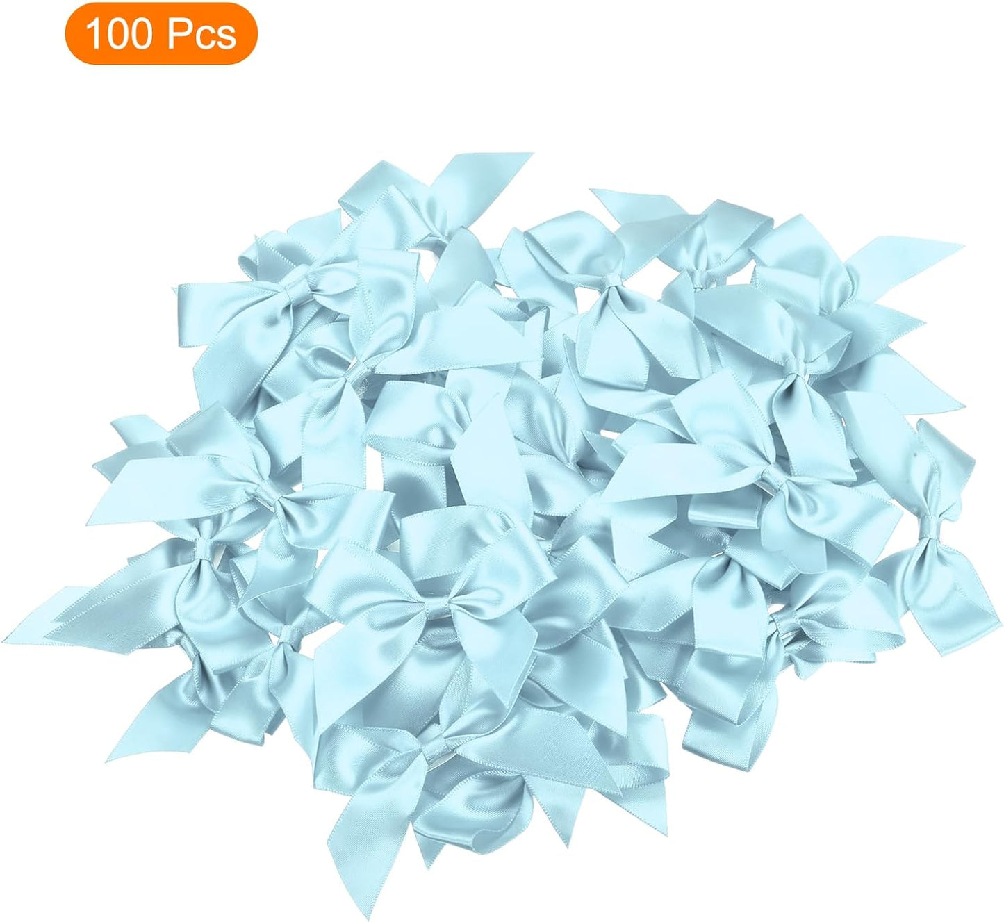 MECCANIXITY Mini Satin Ribbon Bows - 100Pcs 2.5" Sky Blue Fabric Flowers for Craft DIY & Parties