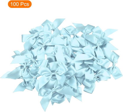 MECCANIXITY Mini Satin Ribbon Bows - 100Pcs 2.5" Sky Blue Fabric Flowers for Craft DIY & Parties