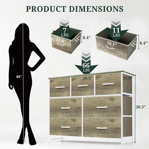 Greige Oak 7-Drawer Dresser by [Brand Name] - Anti-Tip Storage Organizer for Bedroom & Living Room