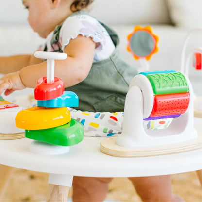 Move2Play 4-in-1 Baby Activity Center - Montessori Design with 8 Interactive Toys | Tummy Time, Exersaucer & Toddler Table | Perfect Gift for 3-12 Months (Sun)