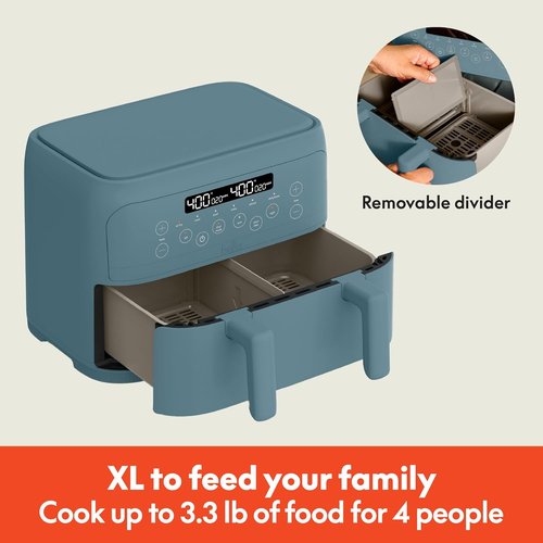 Bella 4 Qt TriZone Air Fryer - EverGood™ Ceramic Nonstick, Dual Basket Design | Digital Touchscreen, 6 Presets