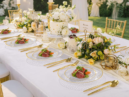 Rubtlamp Clear Plastic Plates - 60 Pcs Heavy-Duty Disposable Plates with Gold Rim | Perfect for Weddings & Parties