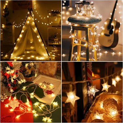 Star String Lights - 20 FT 40 LED Battery Operated Twinkle Lights | Warm White Star Fairy Lights for Home, Bedroom, and Outdoor Decor