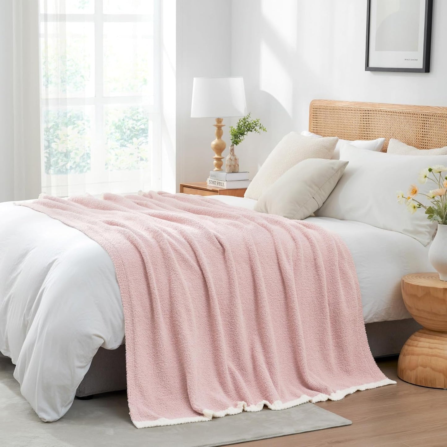 Snuggle Sac Ultra Soft Throw Blanket - Reversible Pink Microfiber | Cozy 50x60 Inches for Couch & Bed
