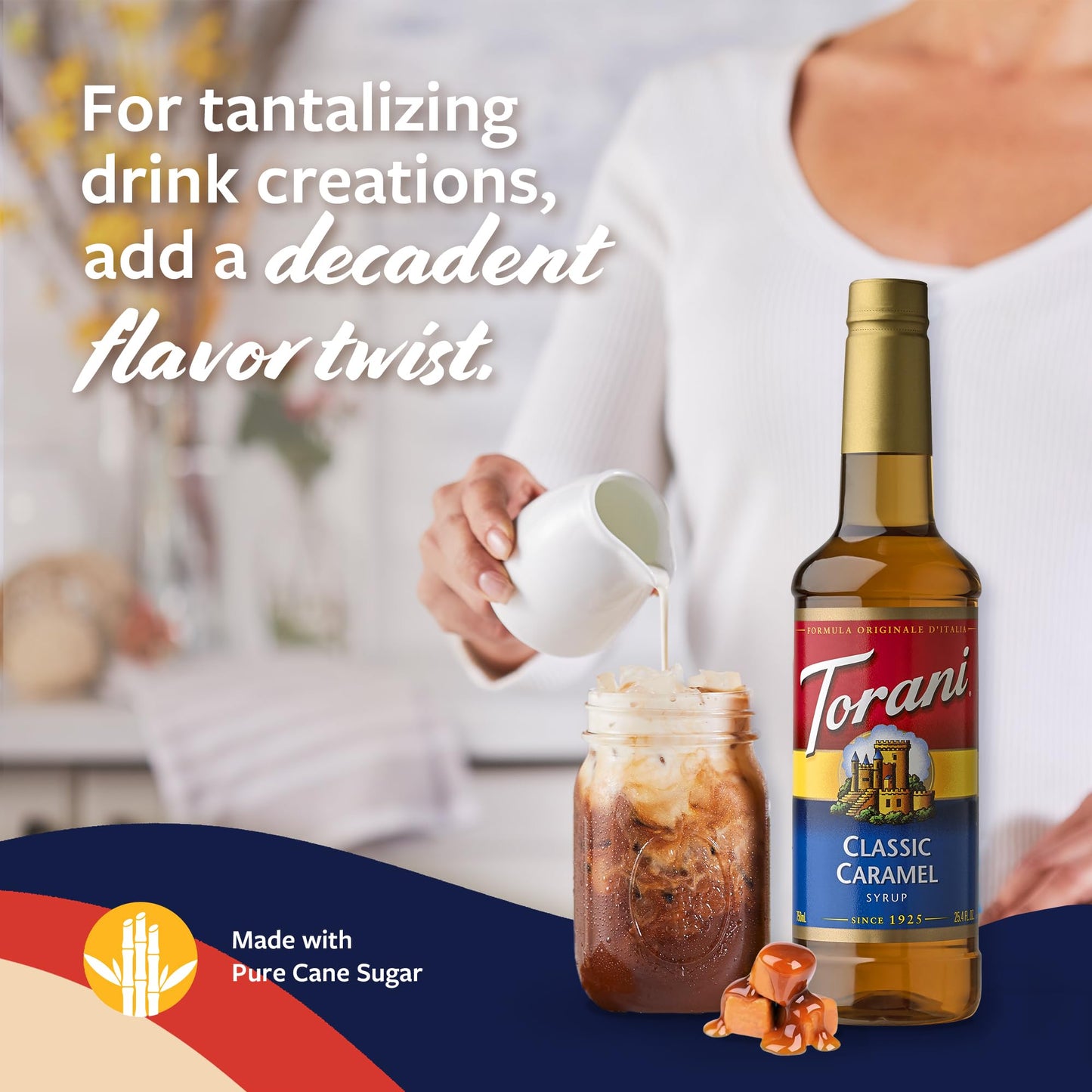 Torani Coffee Syrup, Classic Caramel Flavored Syrup for Drinks, Pump Included, 25.4 Fl Oz