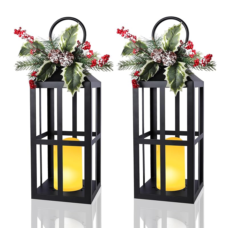 Bdor Christmas Lanterns 2 Pack with LED Candles - Red Variation