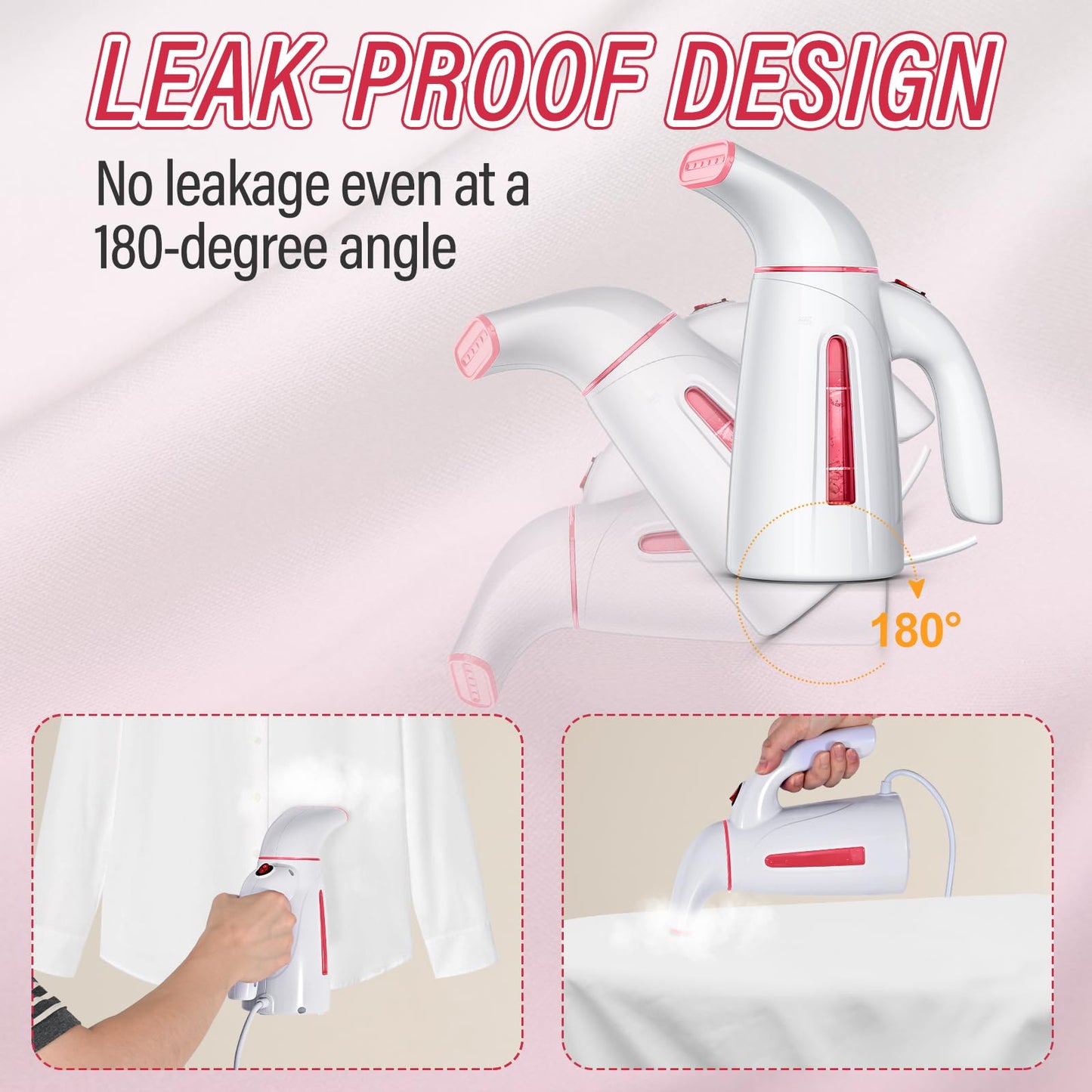 OGHom Steamer for Clothes,Portable Handheld Travel Steamer,300ml Large Capacity,950W,30 Second Fast Heat Up Garment Steamer (Pink)