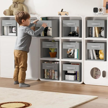DIMJ Storage Cubes - 11x11 Inch Collapsible Storage Bins with Window | 6-Pack Grey Organizers for Clothes, Toys, Books