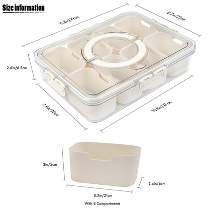 TAROSE Divided Serving Tray with Lid and Handle, Portable Snack Containers Snackle Box Snack Tray with Lid, Veggie Tray Charcuterie Boxes Fruit Tray Candy Organizer (8 Compartments)