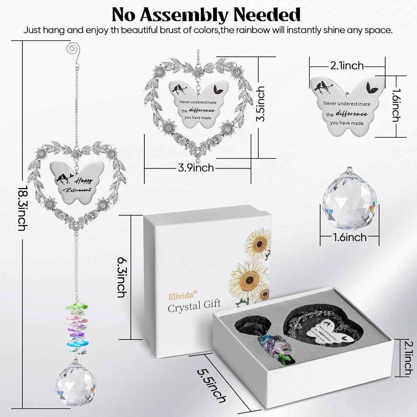 Skiennix Retirement Gift Sun Catcher - Heart-Shaped Rainbow Maker Ornament for 2025 Farewell
