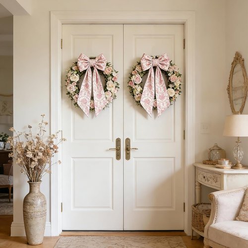 AZYM Wreath Sash Set - Elegant Pink Flower Ribbon for Front Door & Indoor Decor | 2 Pcs