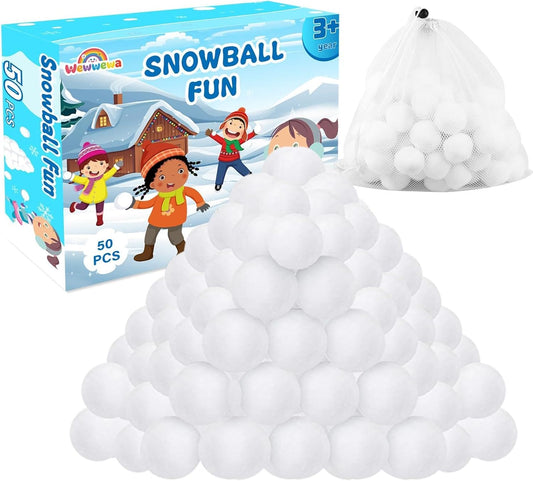 Skiennix 50 Pcs Fake Snowballs Set - Soft Artificial Snow Balls with Drawstring Bag for Indoor & Outdoor Fun
